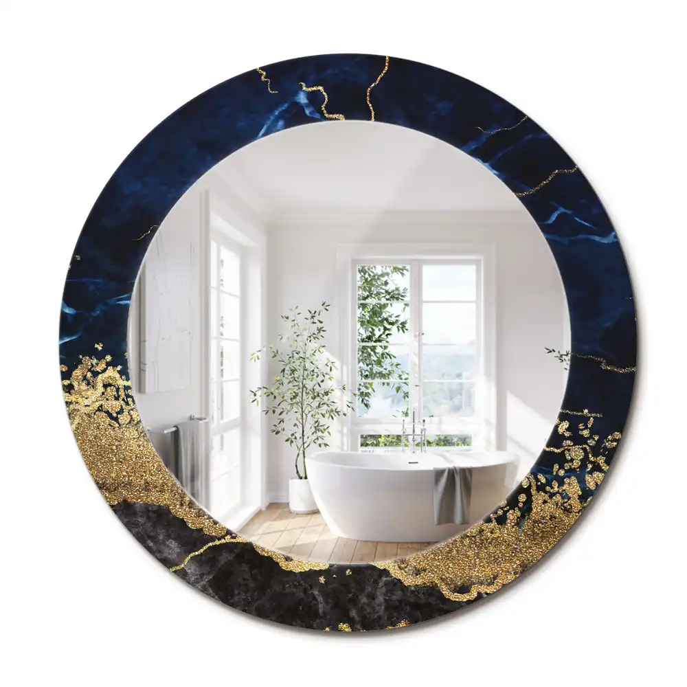 Miroir rond imprimé marbre bleu