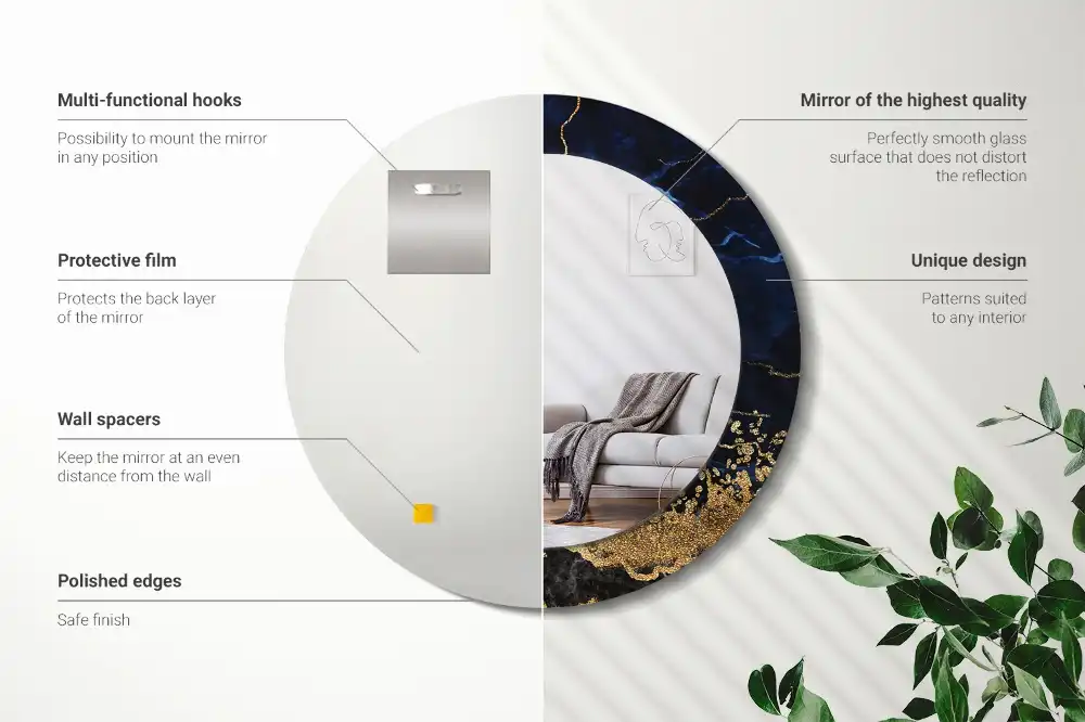 Miroir rond imprimé marbre bleu