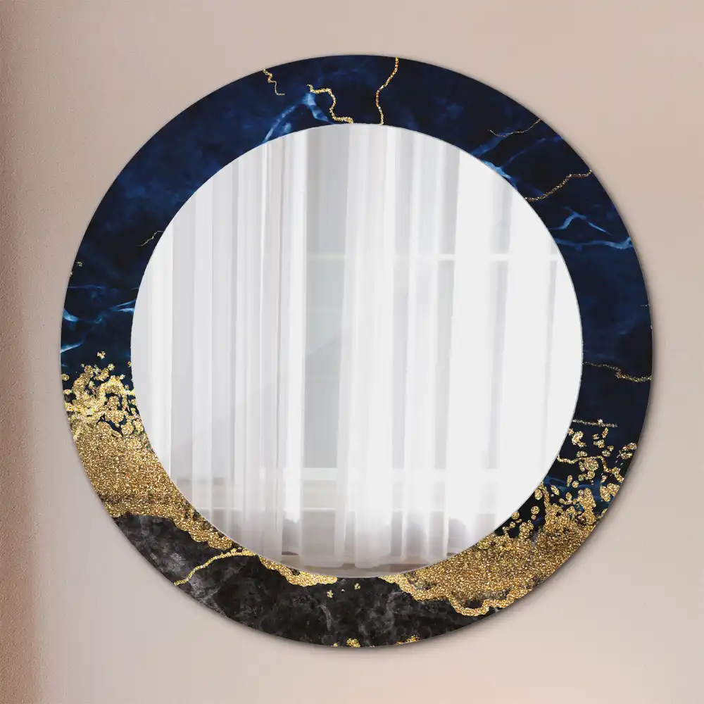 Miroir rond imprimé marbre bleu