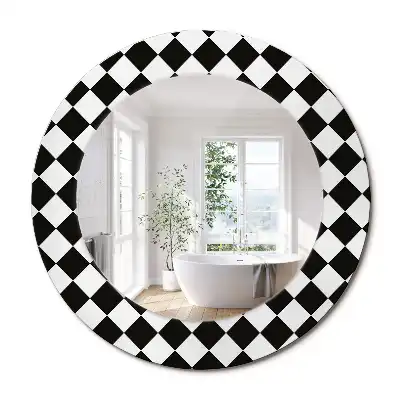 Miroir rond cadre avec impression motif damier pour bureau