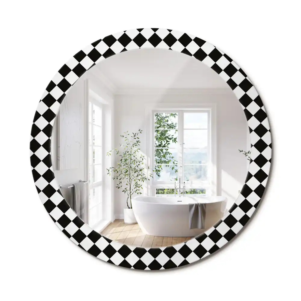 Miroir rond cadre avec impression motif damier pour bureau