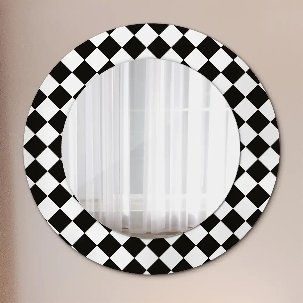 Miroir rond cadre avec impression motif damier pour bureau