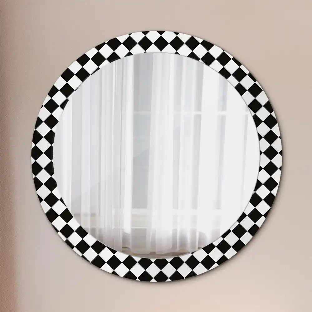 Miroir rond cadre avec impression motif damier pour bureau