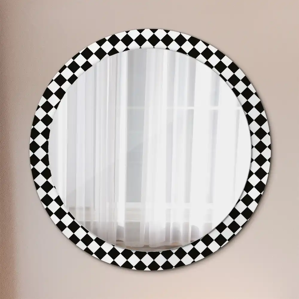 Miroir rond cadre avec impression motif damier pour bureau