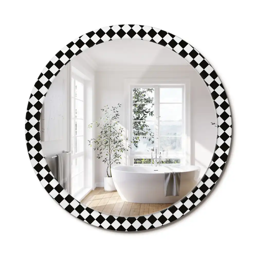 Miroir rond cadre avec impression motif damier pour bureau