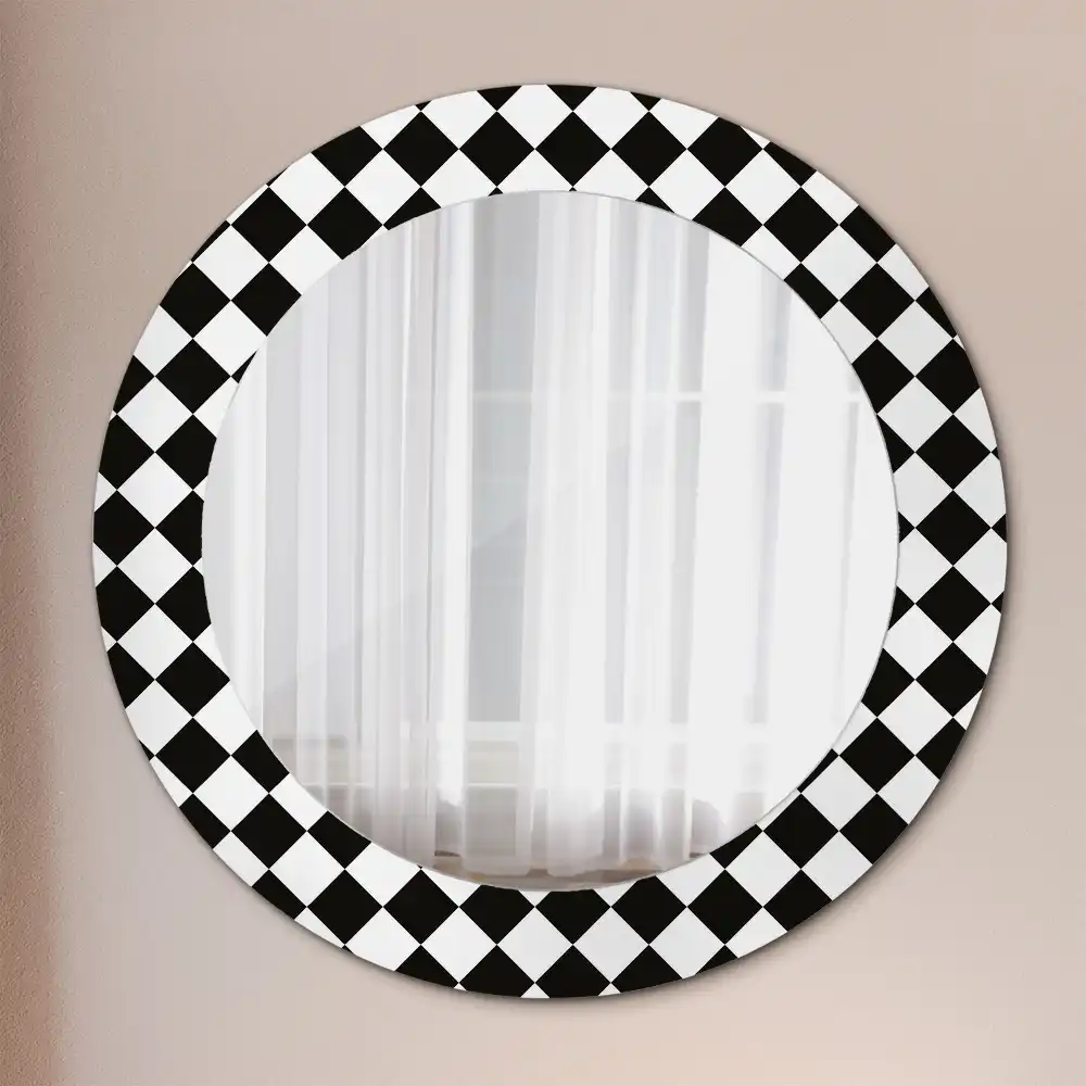 Miroir rond cadre avec impression motif damier pour bureau