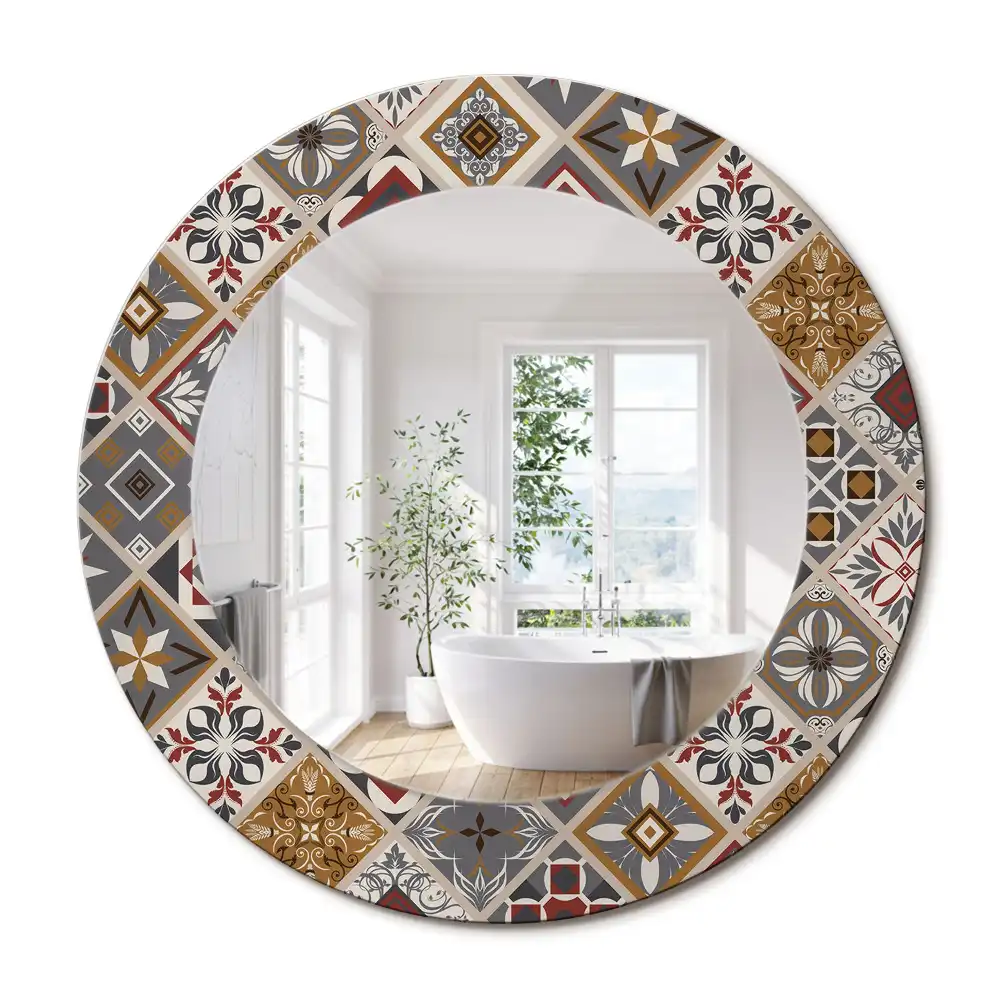 Miroir rond cadre imprimé motif turc