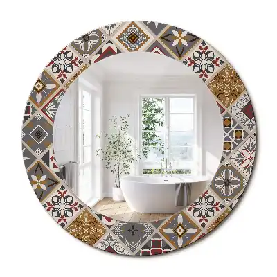Miroir rond cadre imprimé motif turc