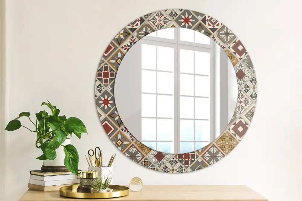Miroir rond cadre imprimé motif turc