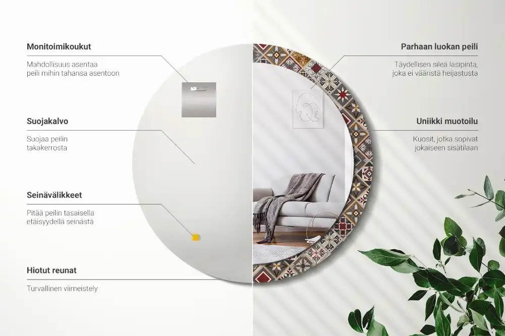 Miroir rond cadre imprimé motif turc