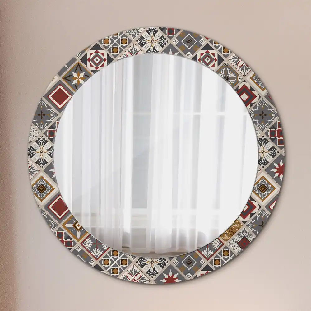 Miroir rond cadre imprimé motif turc