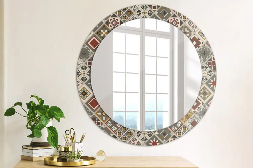 Miroir rond cadre imprimé motif turc