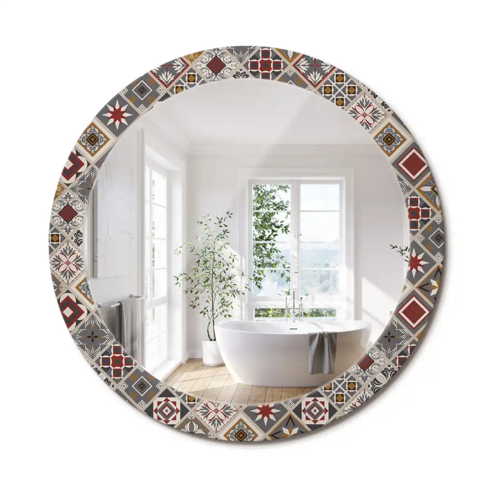 Miroir rond cadre imprimé motif turc