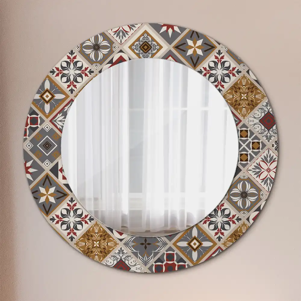 Miroir rond cadre imprimé motif turc