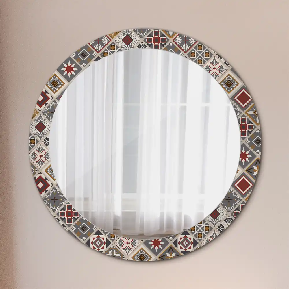 Miroir rond cadre imprimé motif turc