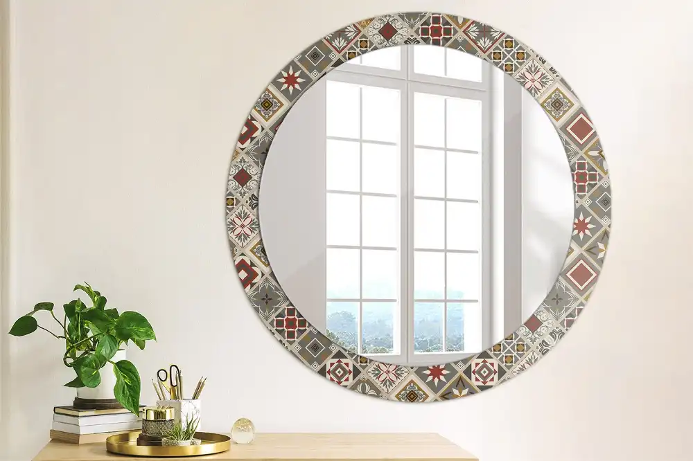 Miroir rond cadre imprimé motif turc