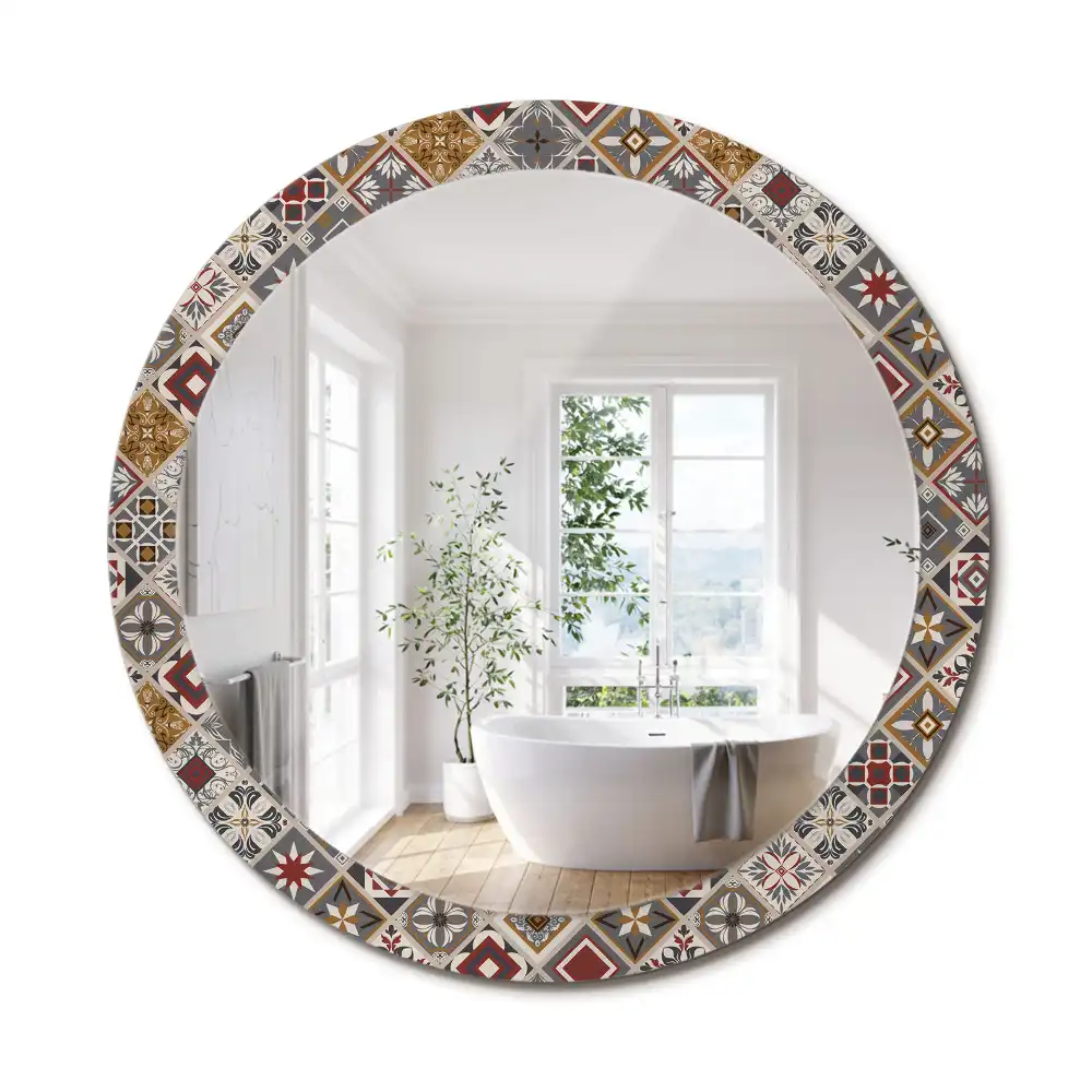 Miroir rond cadre imprimé motif turc
