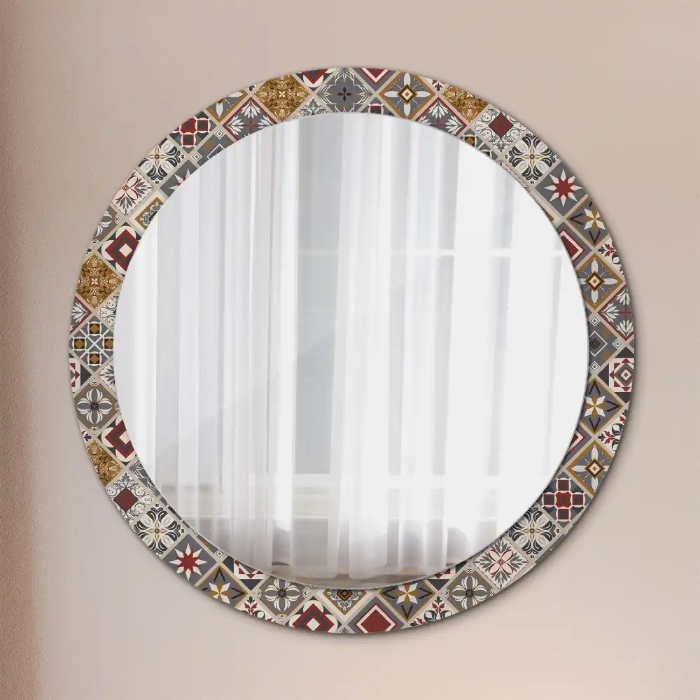 Miroir rond cadre imprimé motif turc