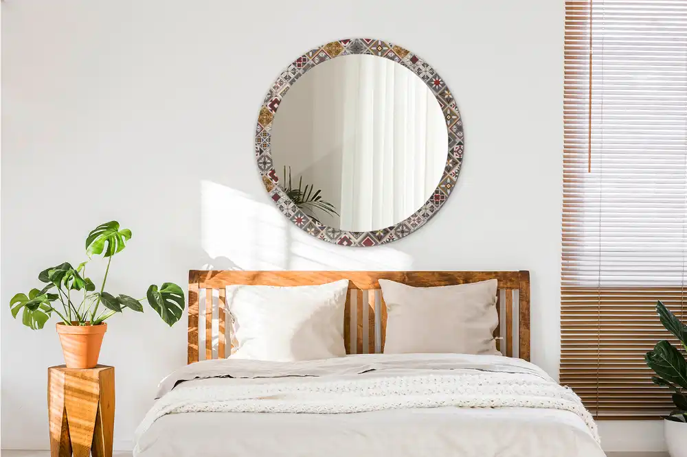 Miroir rond cadre imprimé motif turc