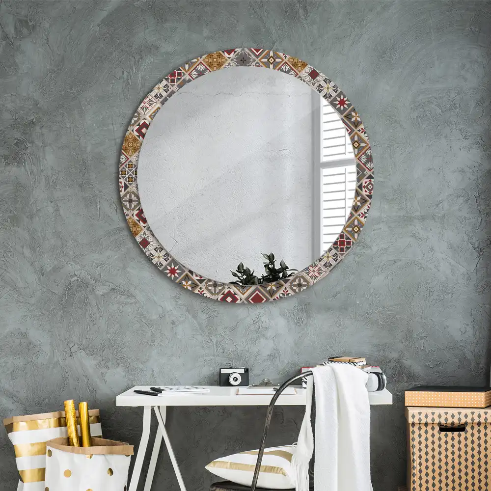 Miroir rond cadre imprimé motif turc