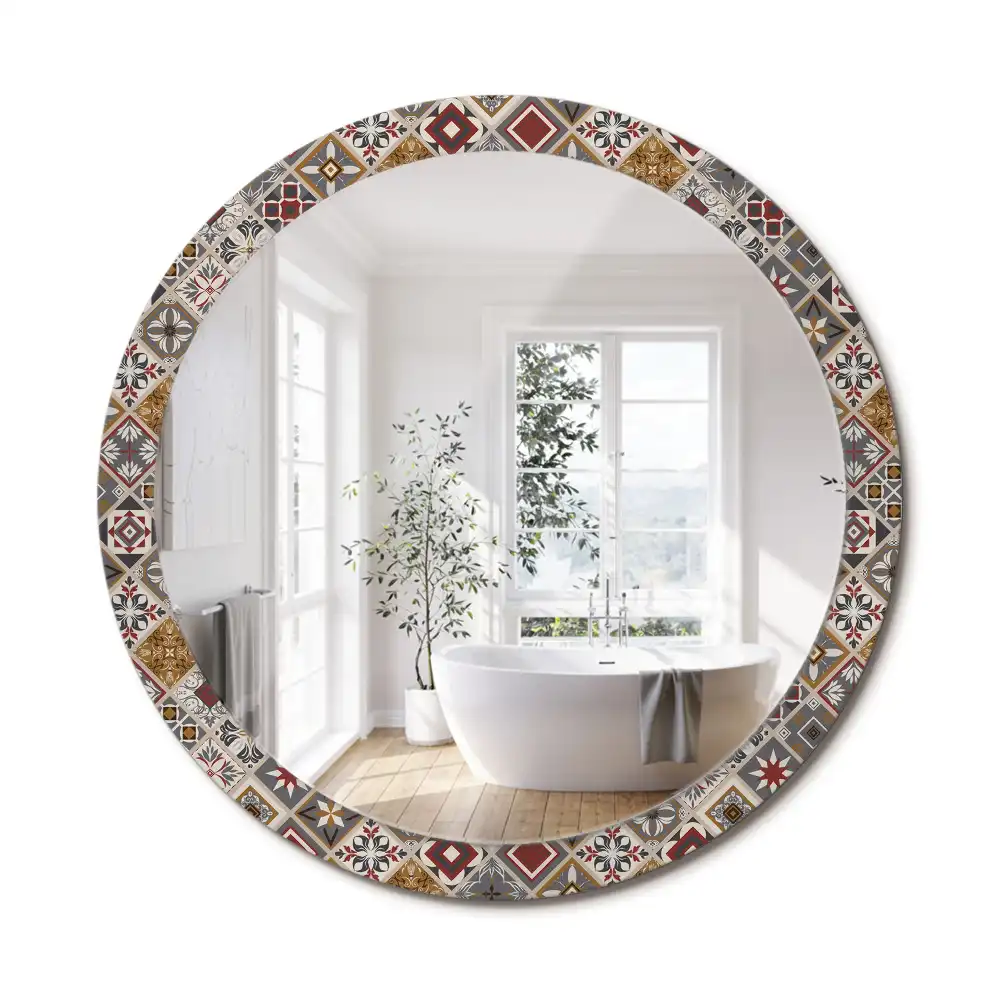 Miroir rond cadre imprimé motif turc