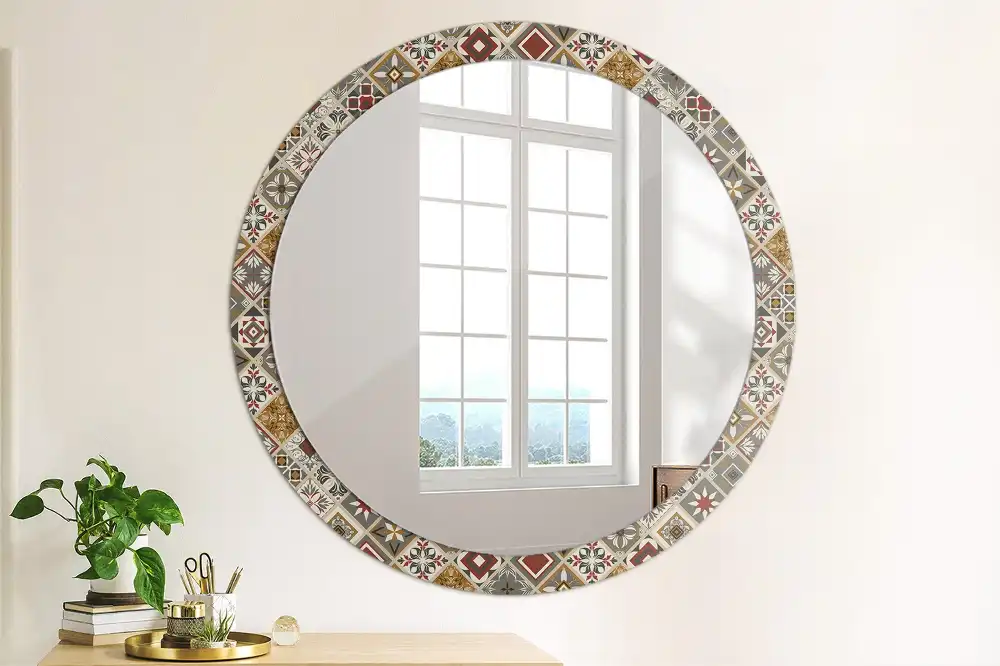 Miroir rond cadre imprimé motif turc