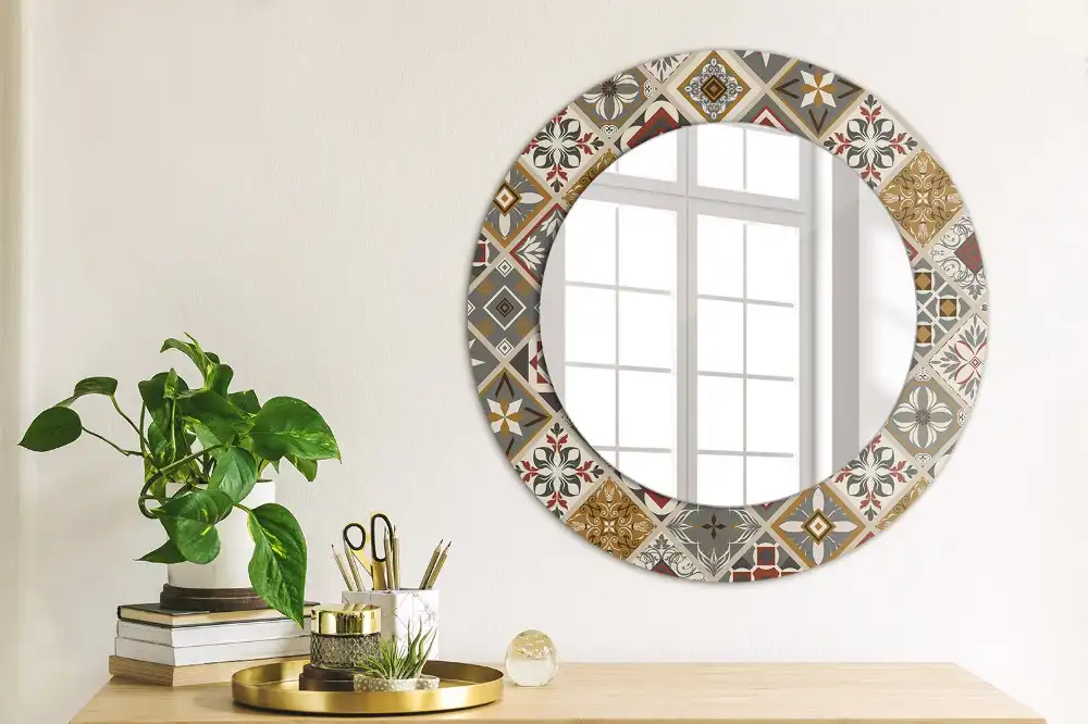 Miroir rond cadre imprimé motif turc