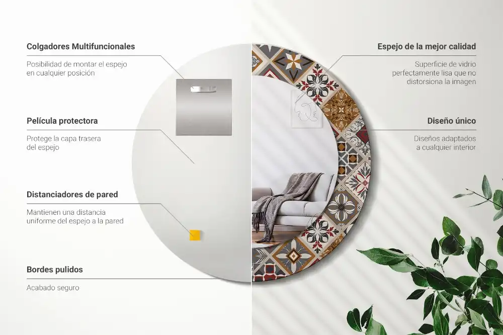 Miroir rond cadre imprimé motif turc