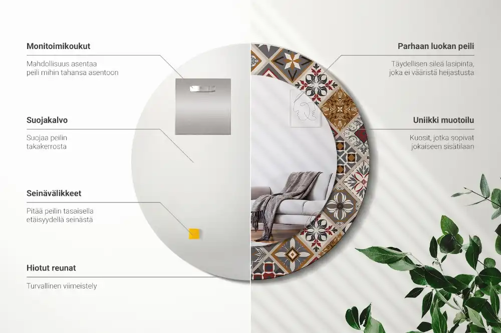 Miroir rond cadre imprimé motif turc
