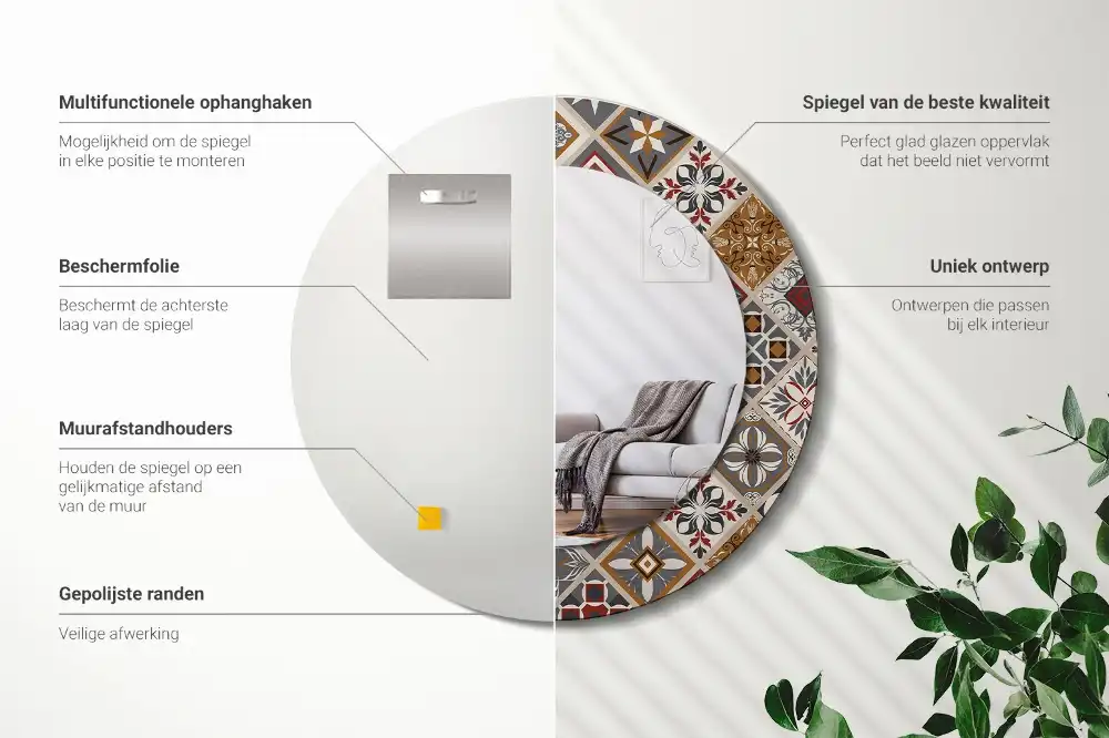 Miroir rond cadre imprimé motif turc