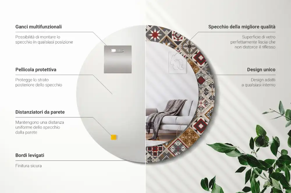 Miroir rond cadre imprimé motif turc