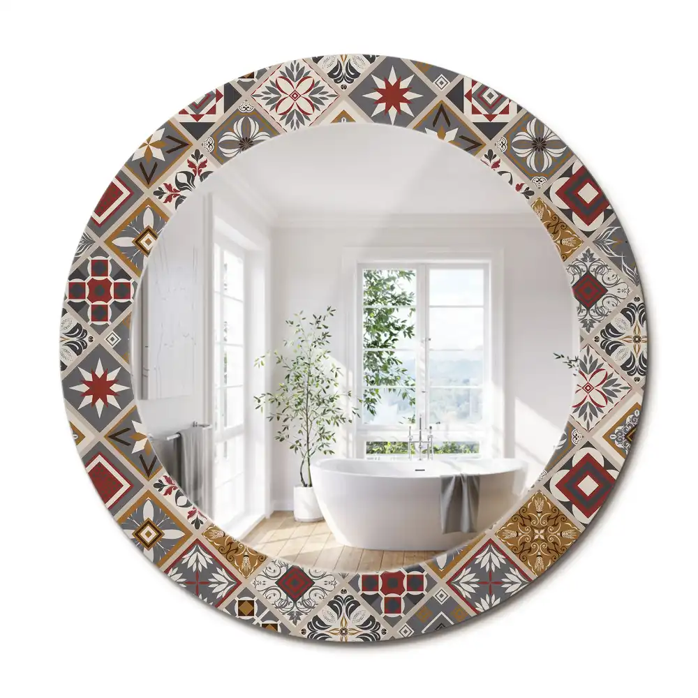 Miroir rond cadre imprimé motif turc