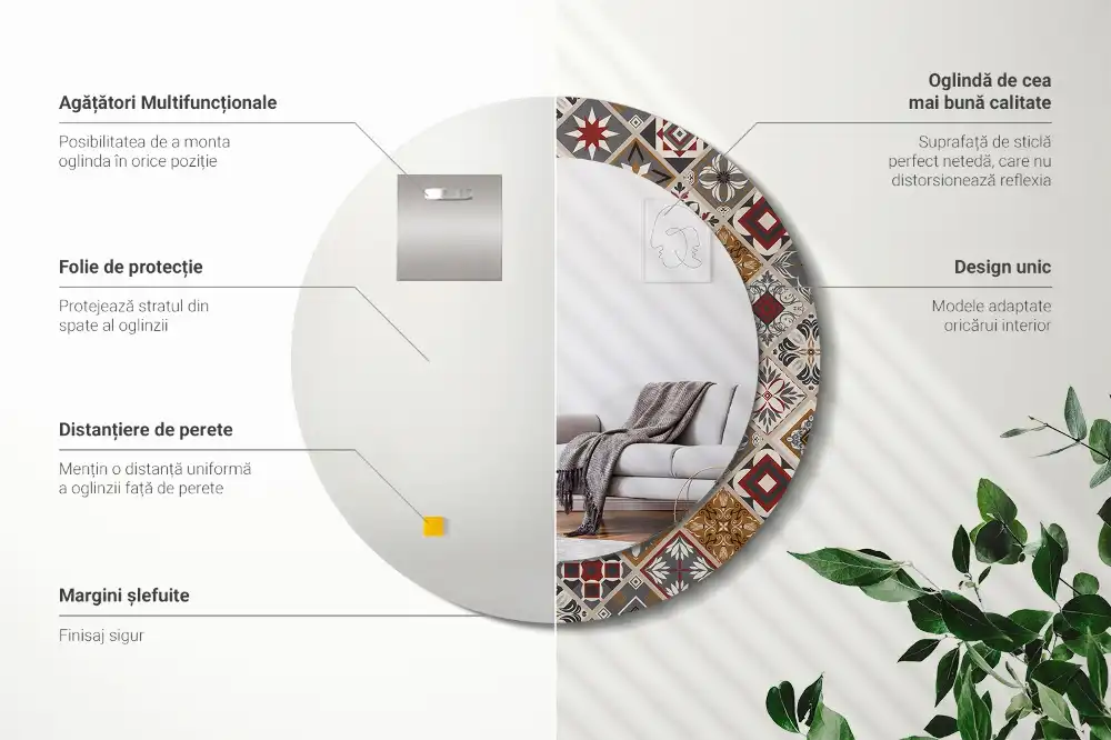 Miroir rond cadre imprimé motif turc