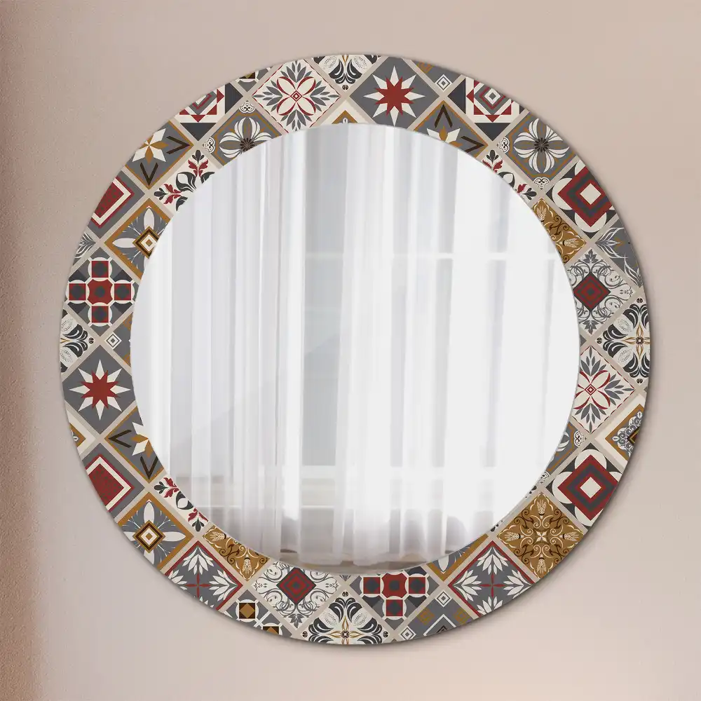 Miroir rond cadre imprimé motif turc