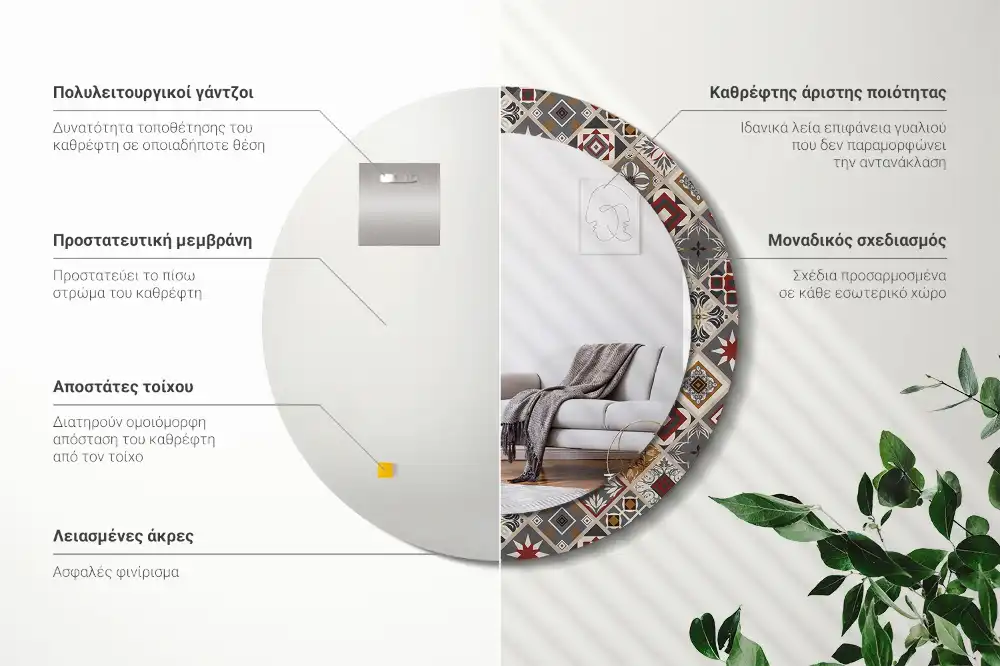 Miroir rond cadre imprimé motif turc