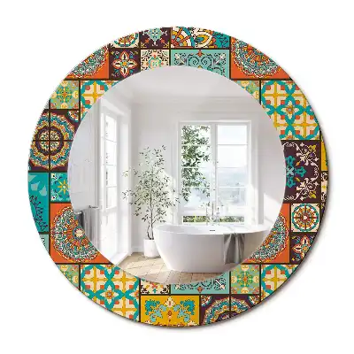 Miroir rond cadre avec impression motif arabe