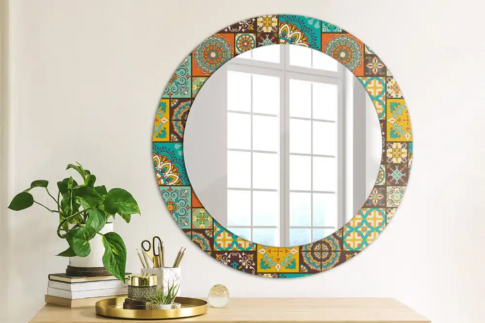 Miroir rond cadre avec impression motif arabe