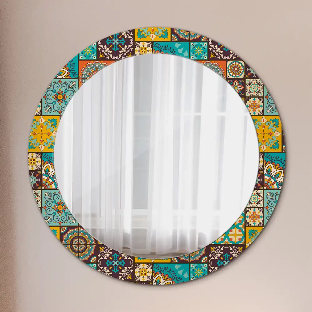 Miroir rond cadre avec impression motif arabe