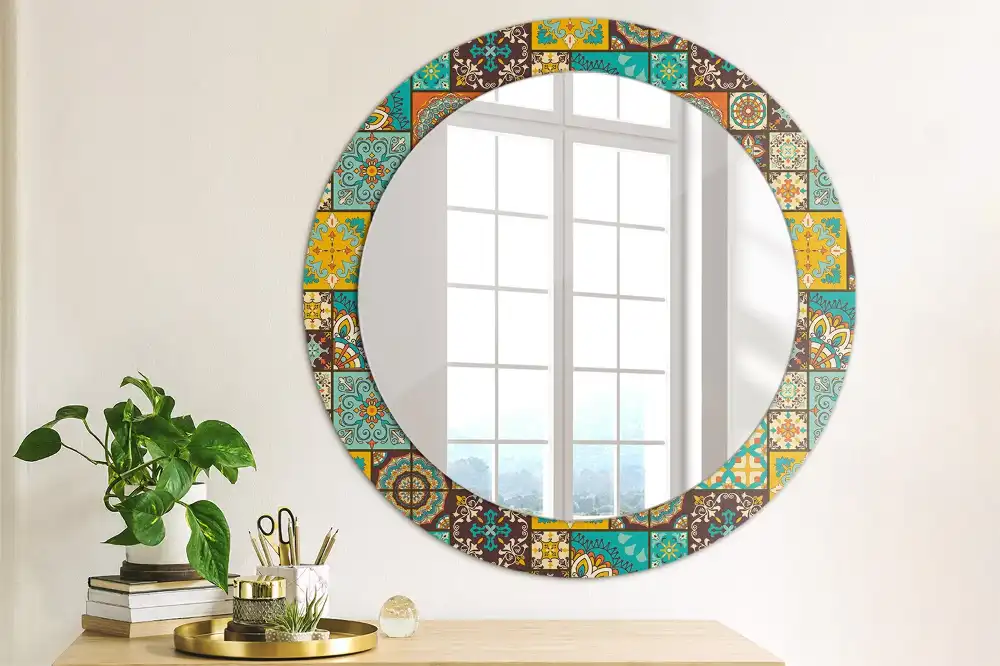 Miroir rond cadre avec impression motif arabe