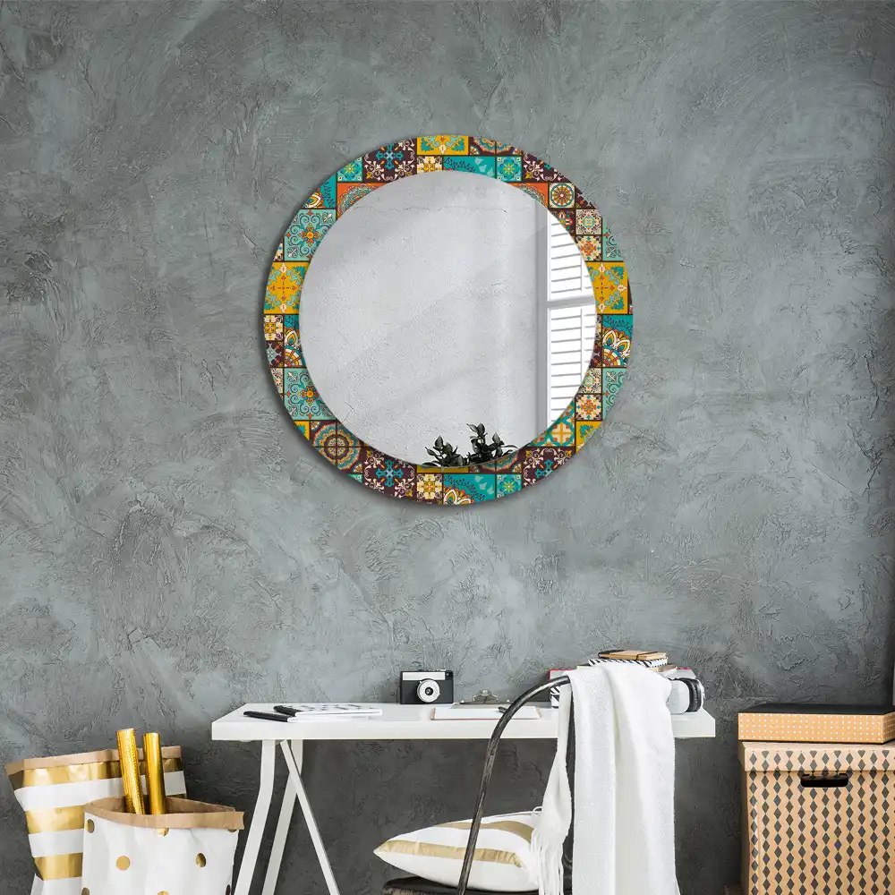 Miroir rond cadre avec impression motif arabe