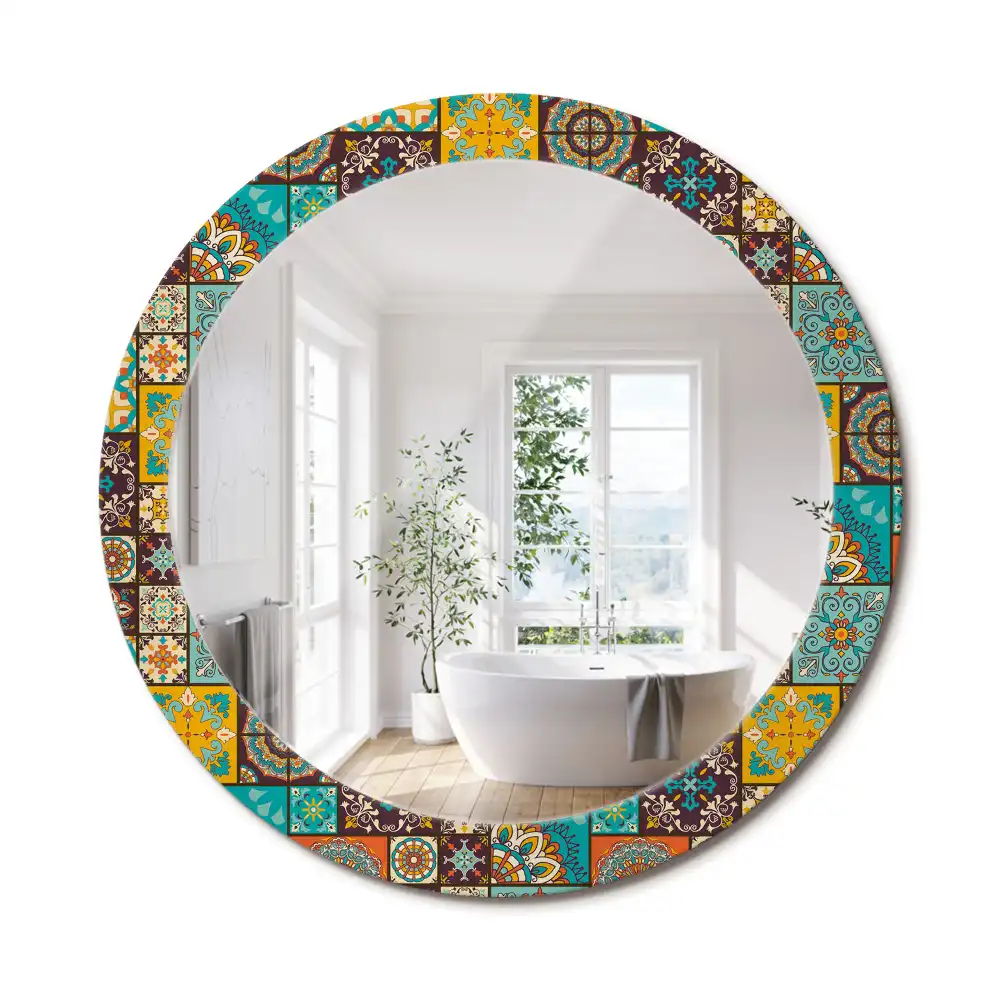 Miroir rond cadre avec impression motif arabe