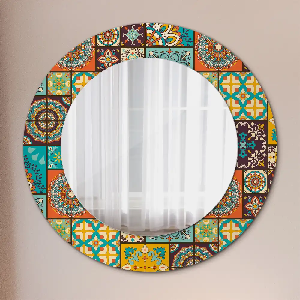 Miroir rond cadre avec impression motif arabe