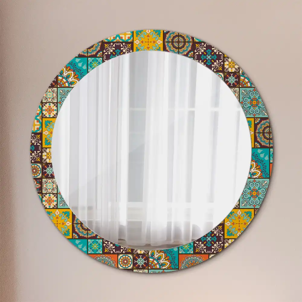 Miroir rond cadre avec impression motif arabe