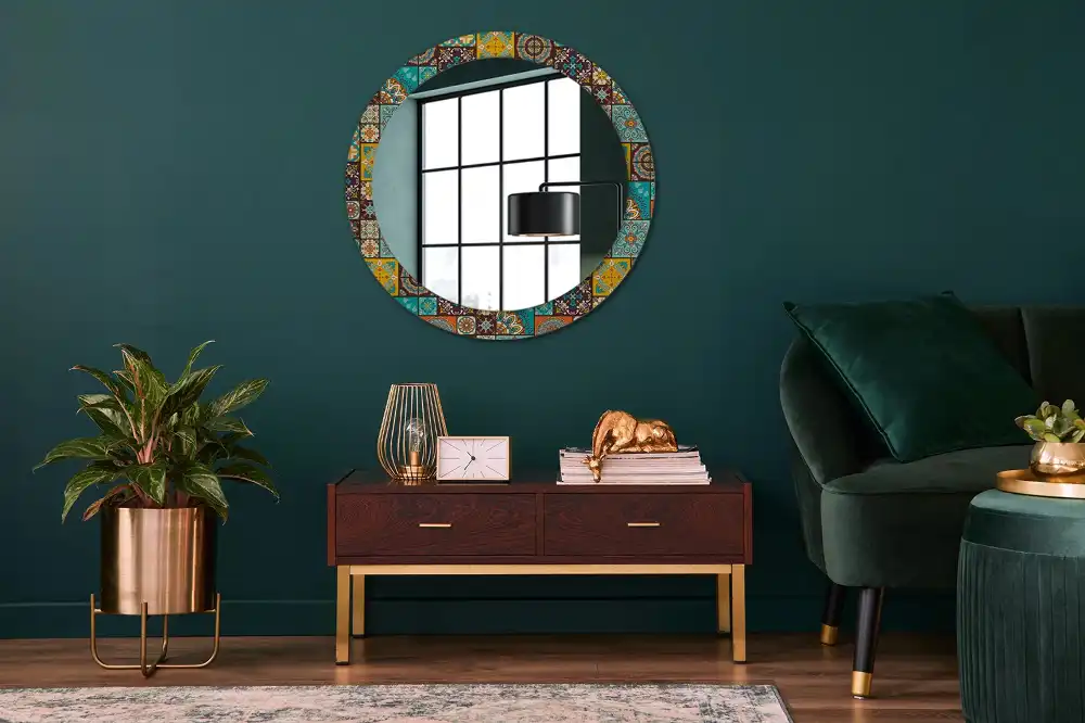 Miroir rond cadre avec impression motif arabe