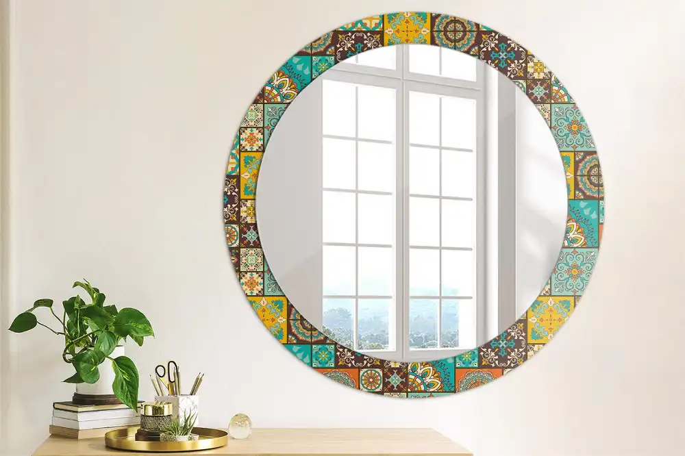 Miroir rond cadre avec impression motif arabe