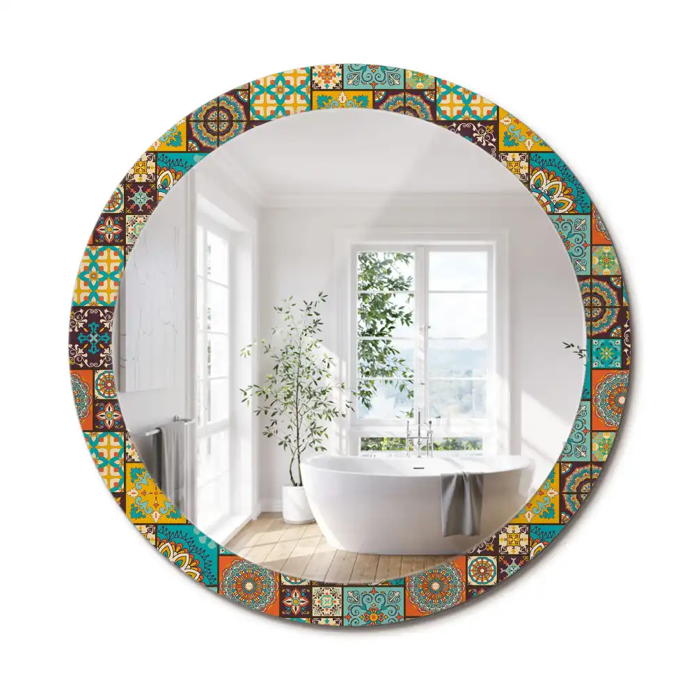 Miroir rond cadre avec impression motif arabe