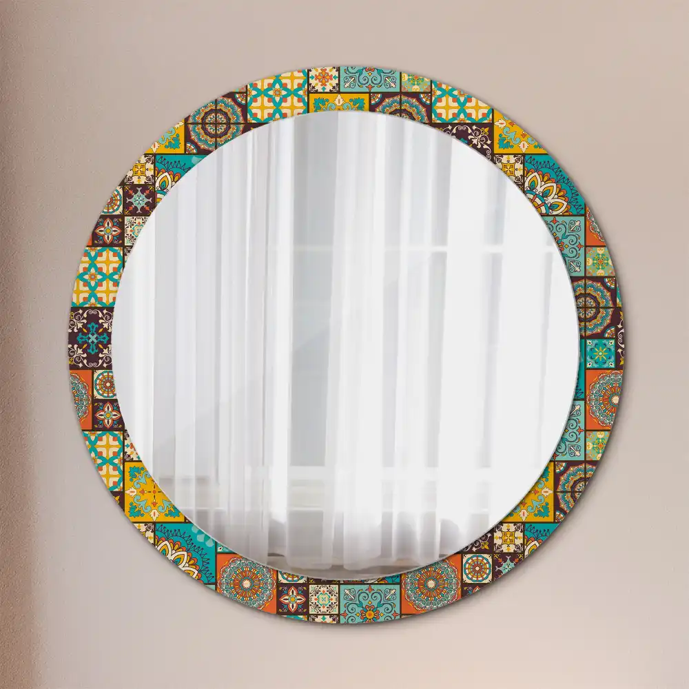Miroir rond cadre avec impression motif arabe