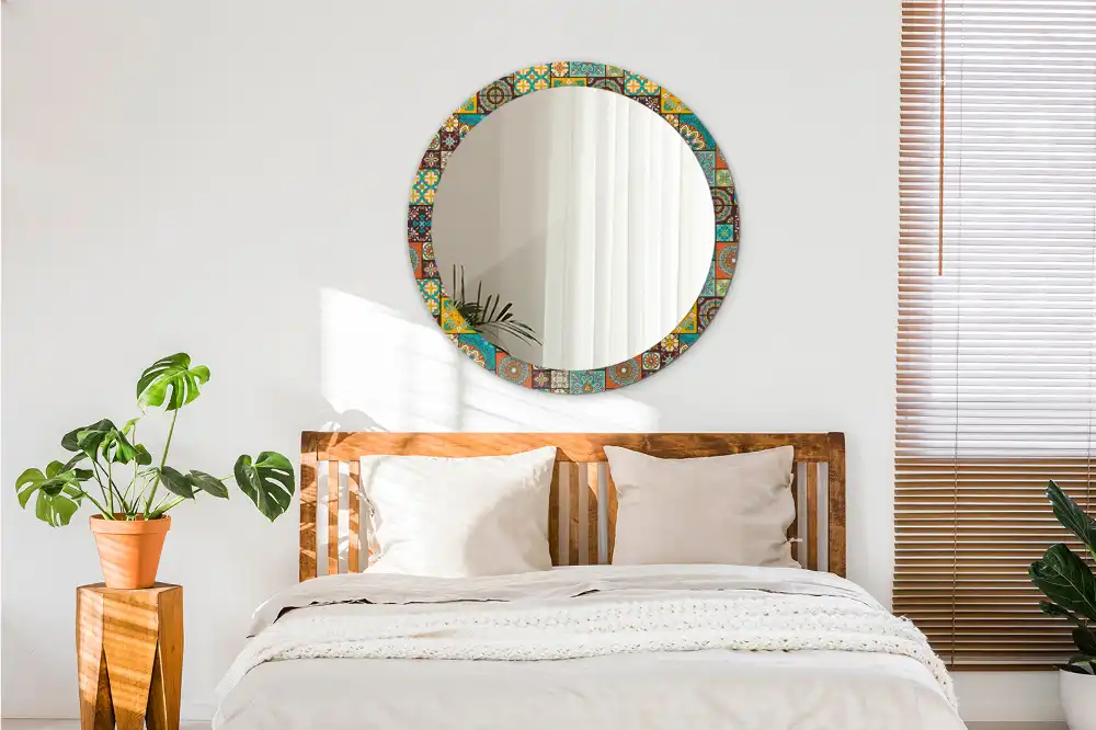Miroir rond cadre avec impression motif arabe