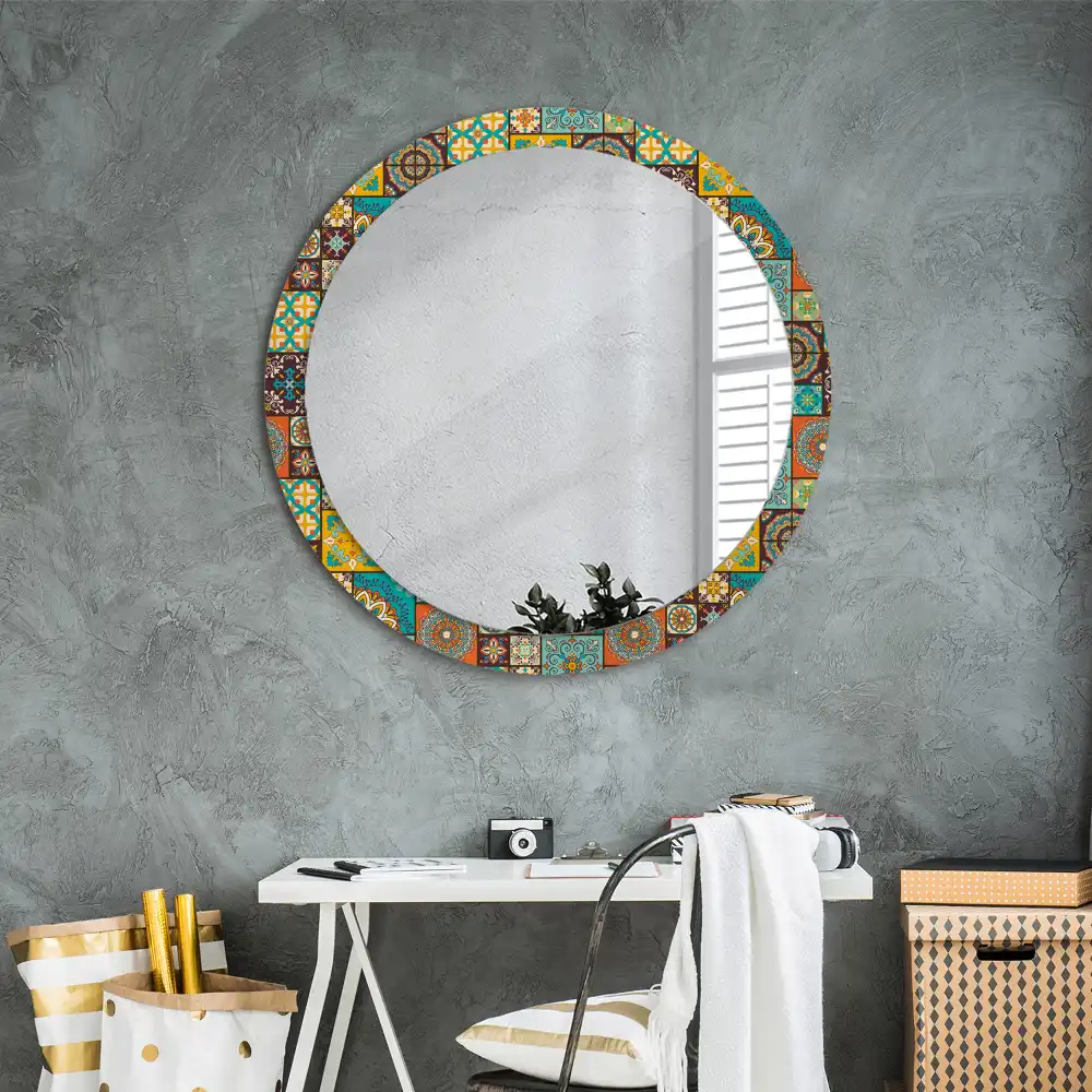 Miroir rond cadre avec impression motif arabe