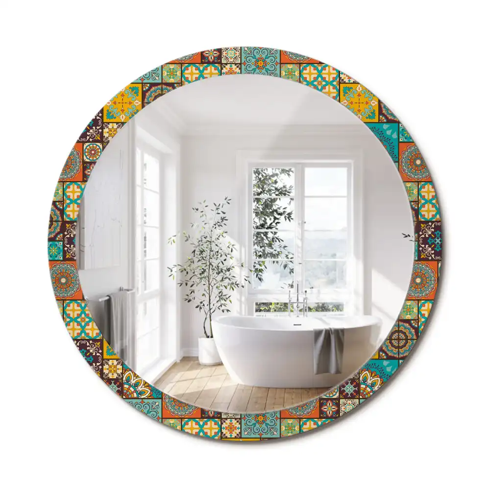 Miroir rond cadre avec impression motif arabe